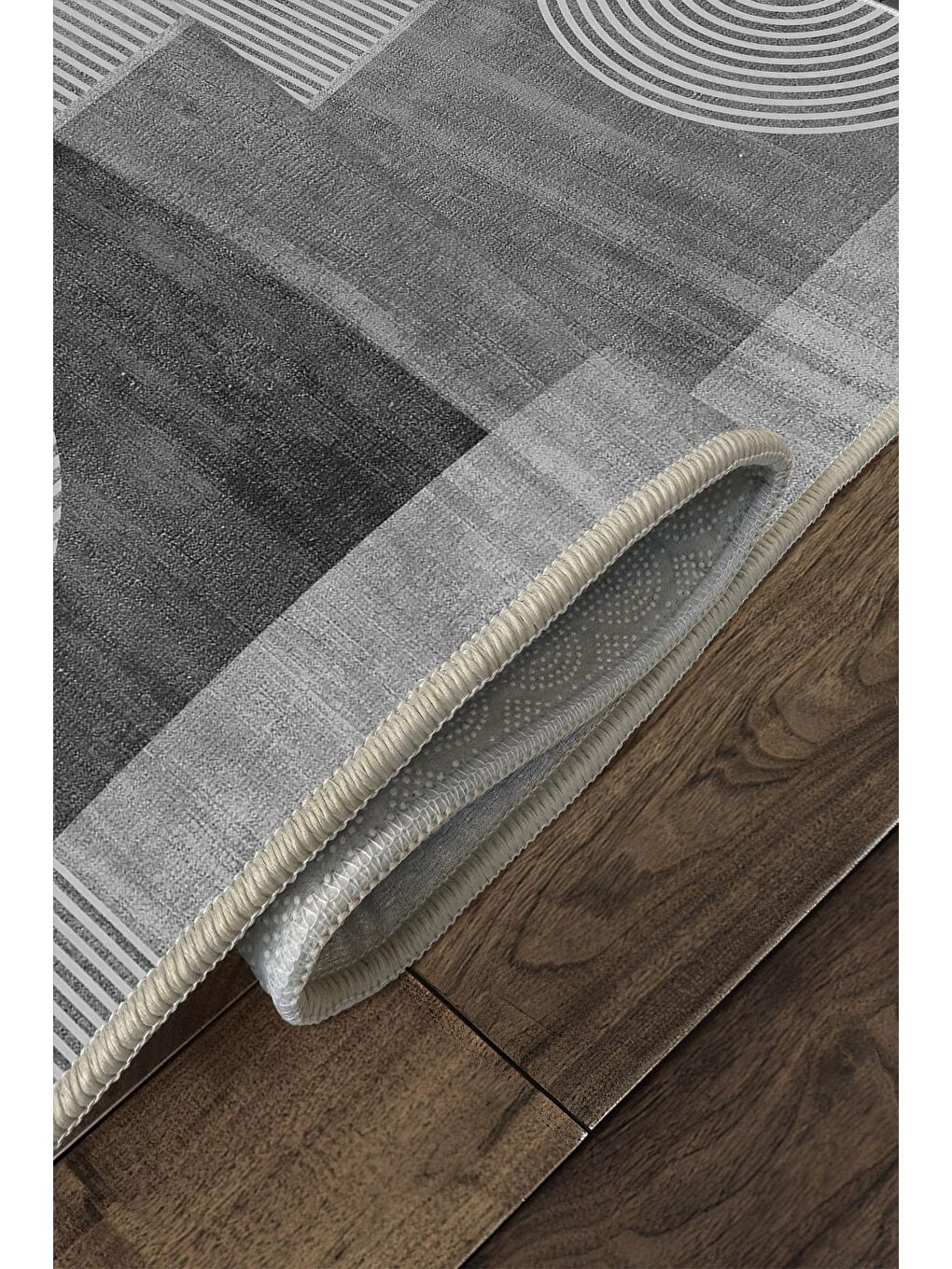 Gri Özel Tasarım, Kaymaz Taban, İnce, Yıkanabilir, Modern Halı WOOKECE1485 120x180-4