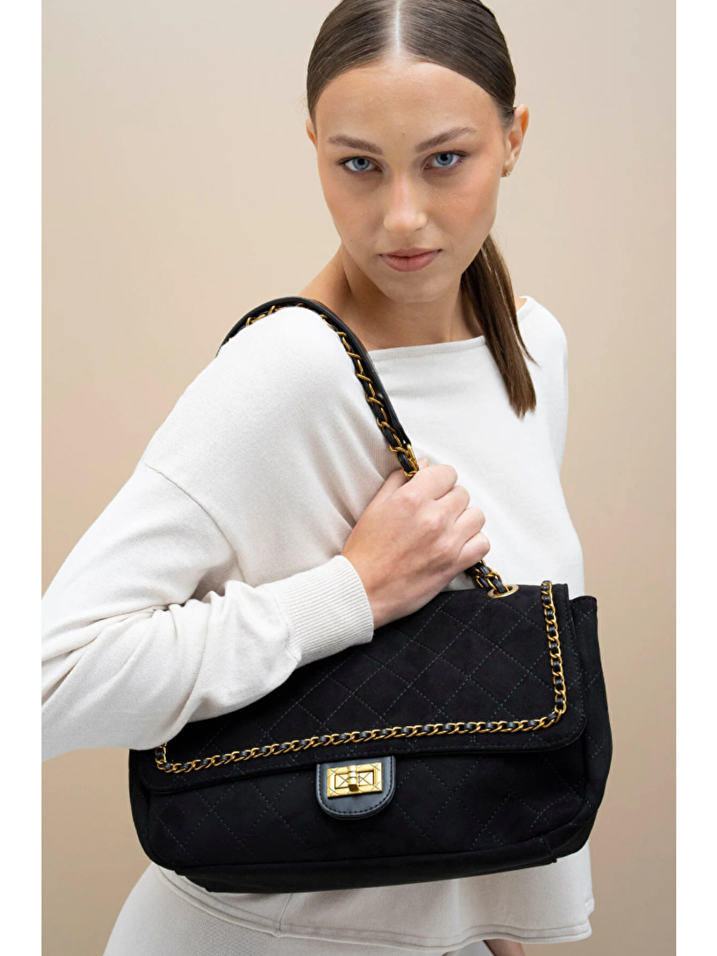 Siyah Zincir Detaylı Kadın Omuz Çantası BYN1066-1