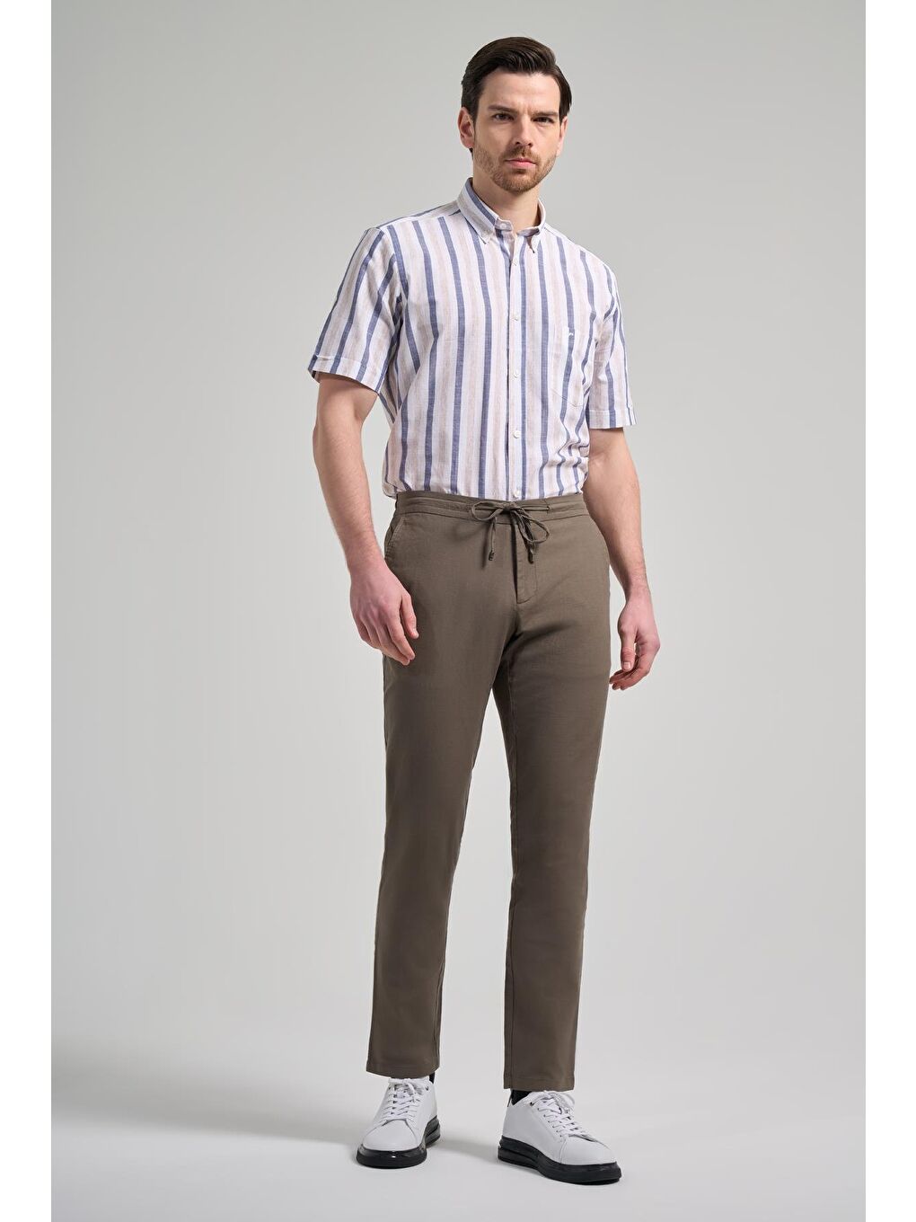 Koyu Haki Pamuklu Yandan Cepli Casual Comfort Fit Jogger Pantolon 1003250110-1