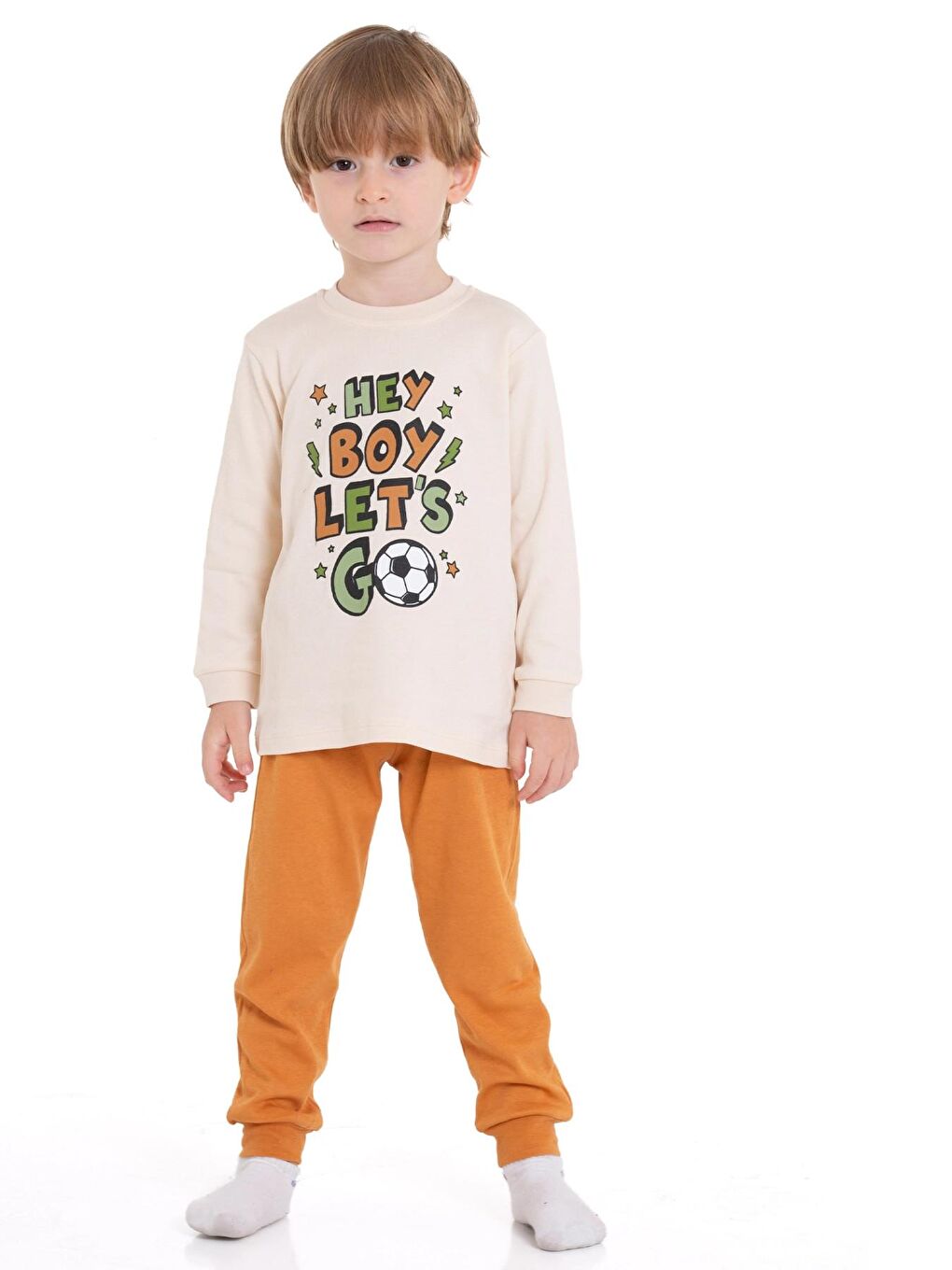 Turuncu Hey Boy Baskılı Pijama Takımı 54213