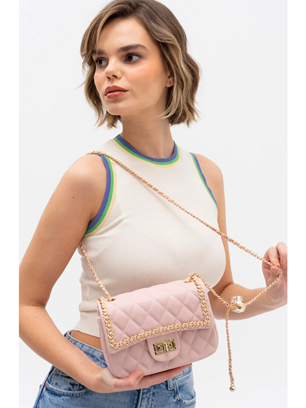 Pembe Zincir Detaylı Çapraz Askılı Çanta BYN1137