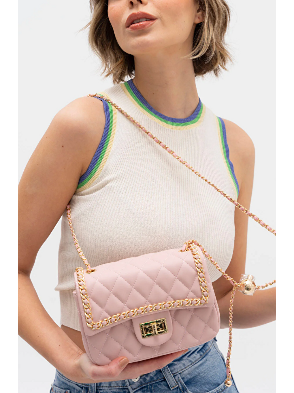 Pembe Zincir Detaylı Çapraz Askılı Çanta BYN1137-1