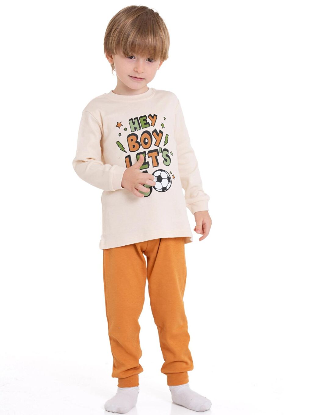 Turuncu Hey Boy Baskılı Pijama Takımı 54213-1