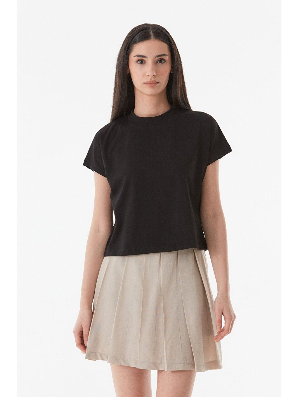 Siyah Basic Bisiklet Yaka Oversize Tişört