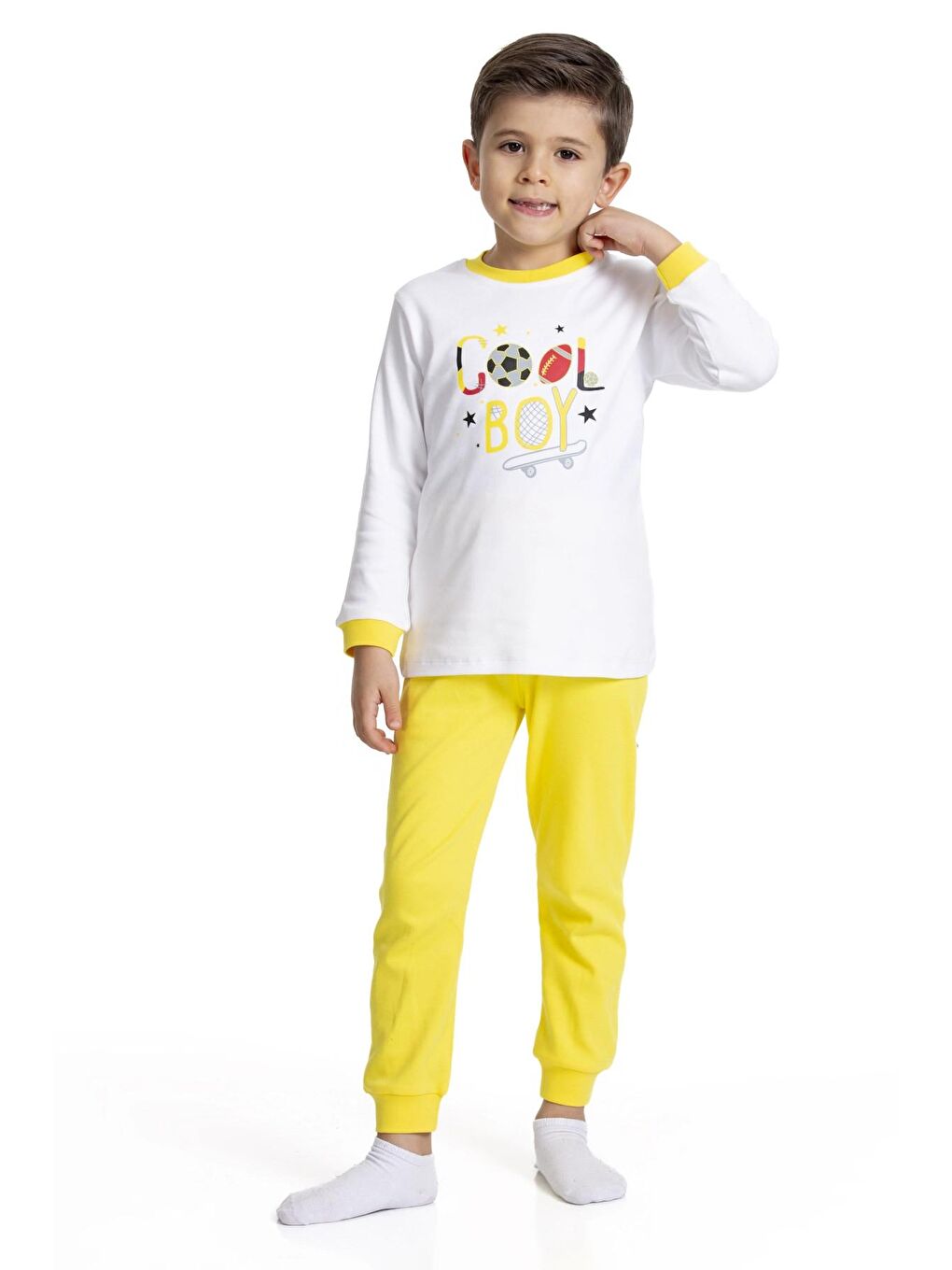 Sarı Cool Boy Baskılı Pijama Takımı 54212