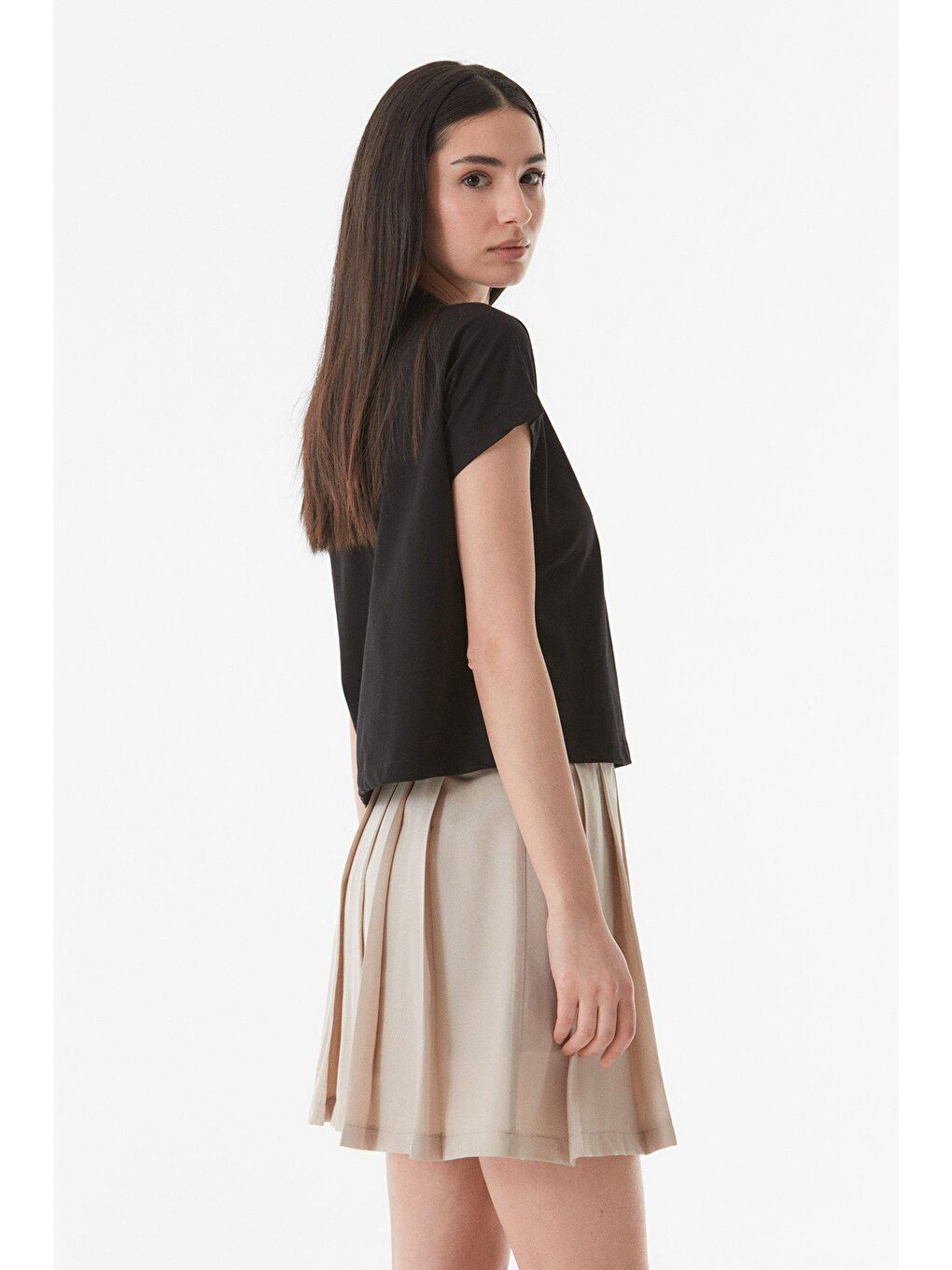 Siyah Basic Bisiklet Yaka Oversize Tişört-4