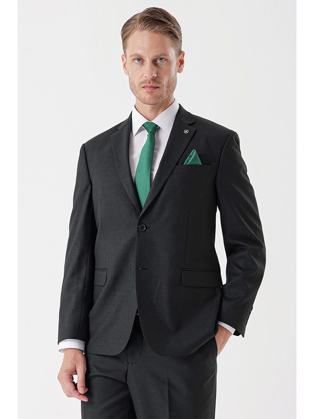 Siyah Desenli Armürlü Mono Yaka 4 Drop Comfort Fit Rahat Kesim Klasik Takım Elbise 1001235151