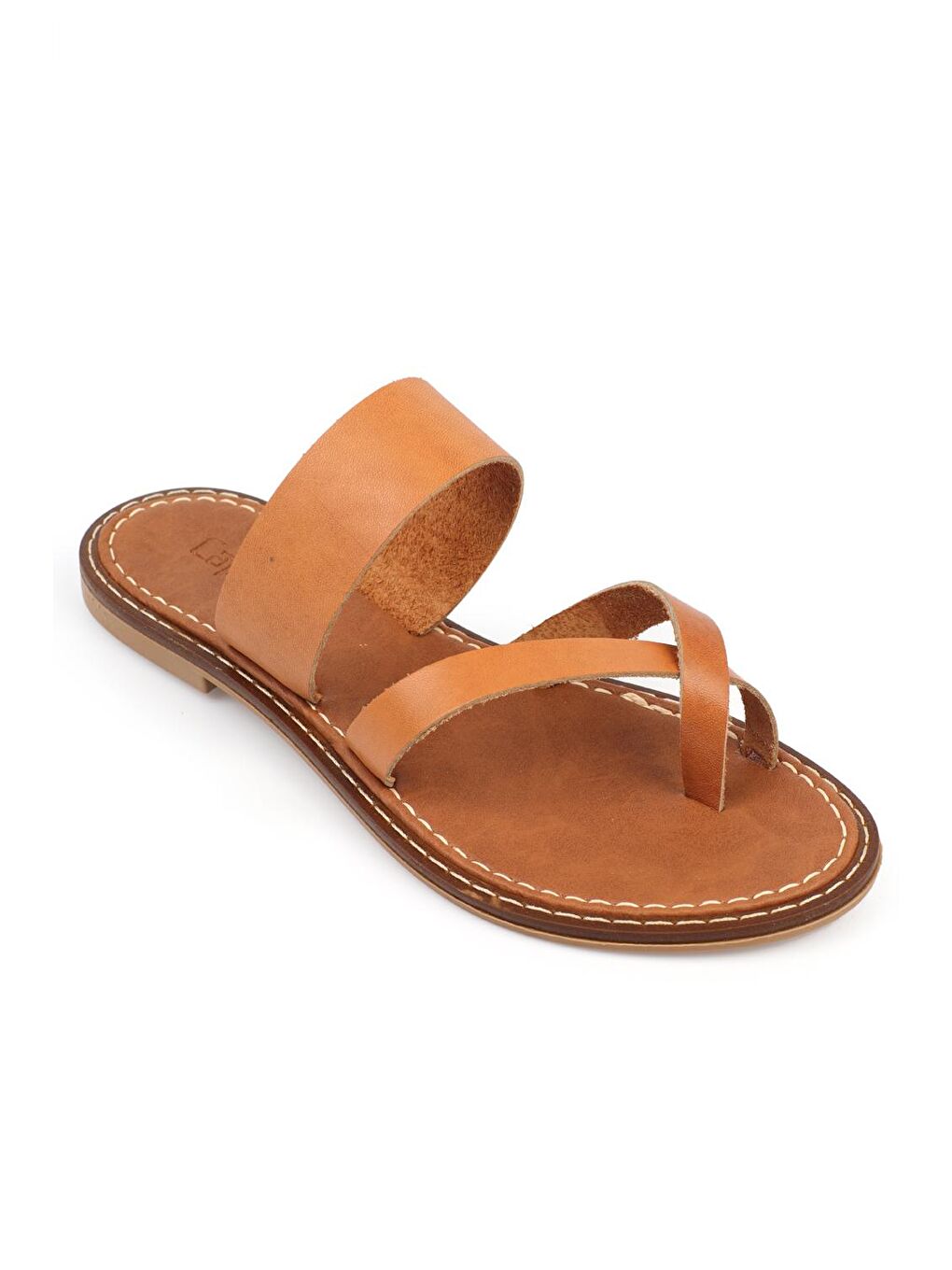 Kahverengi Tek Bant Parmak Arası Deri  Kadın Terlik-4