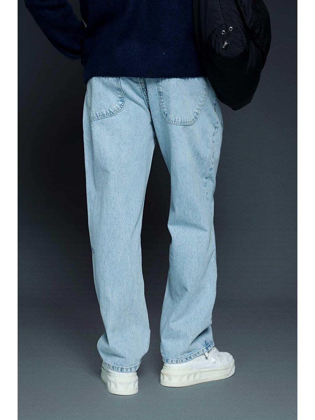 Erkek Baggy Fit Dikiş Detaylı Jean Pantolon Açık Mavi-3