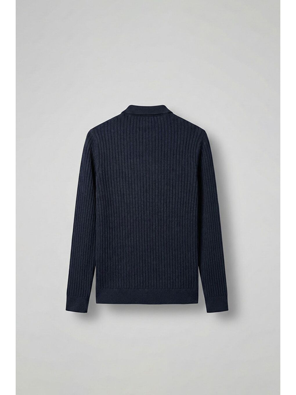 Erkek Slim Fit Polo Yaka Fitilli Örme Triko Kazak Lacivert-1