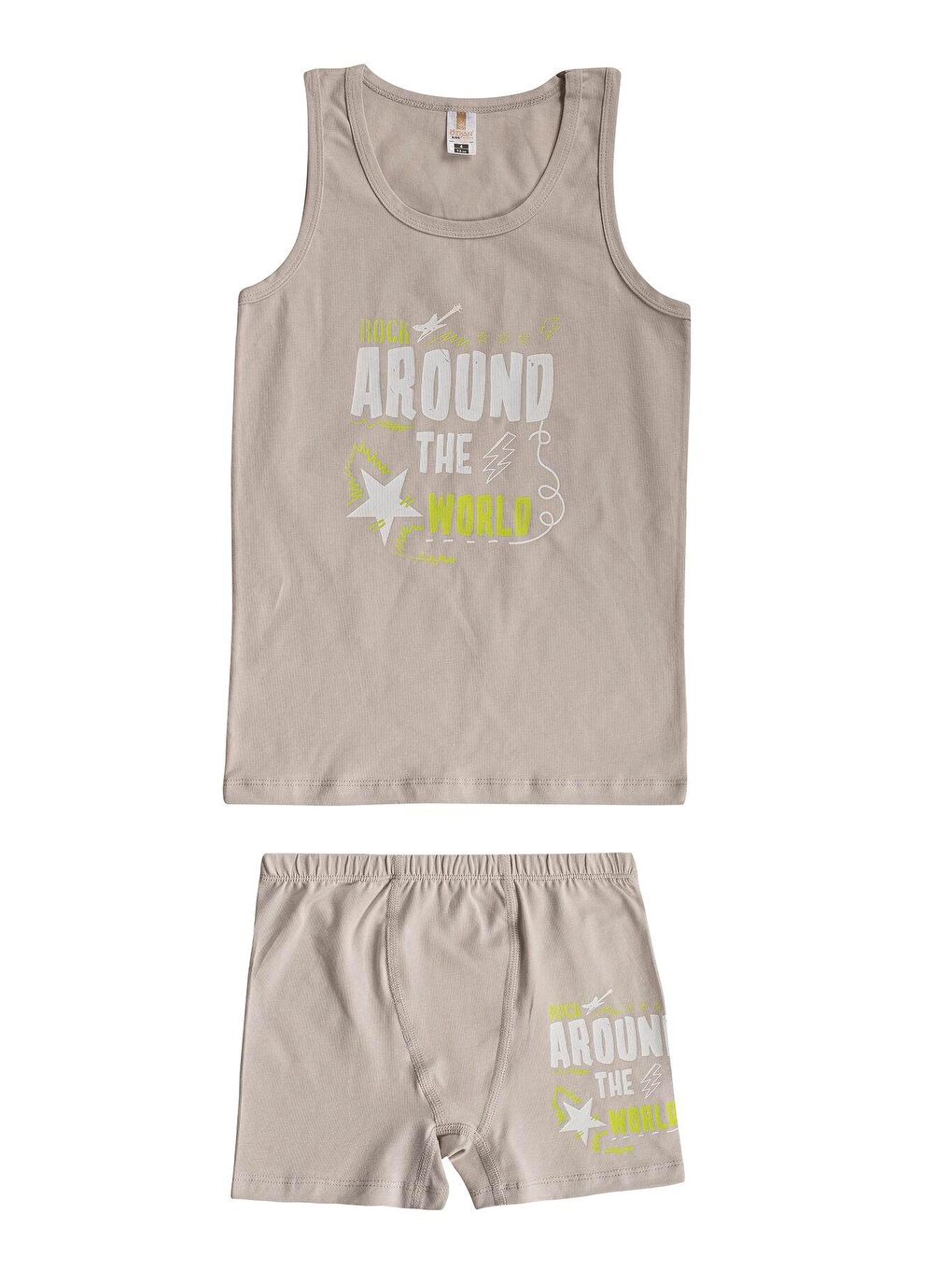 Gri Erkek Çocuk Pamuklu Önü Baskılı Süprem Kalın Askılı Atlet Şort İç Giyim Takım | 32056