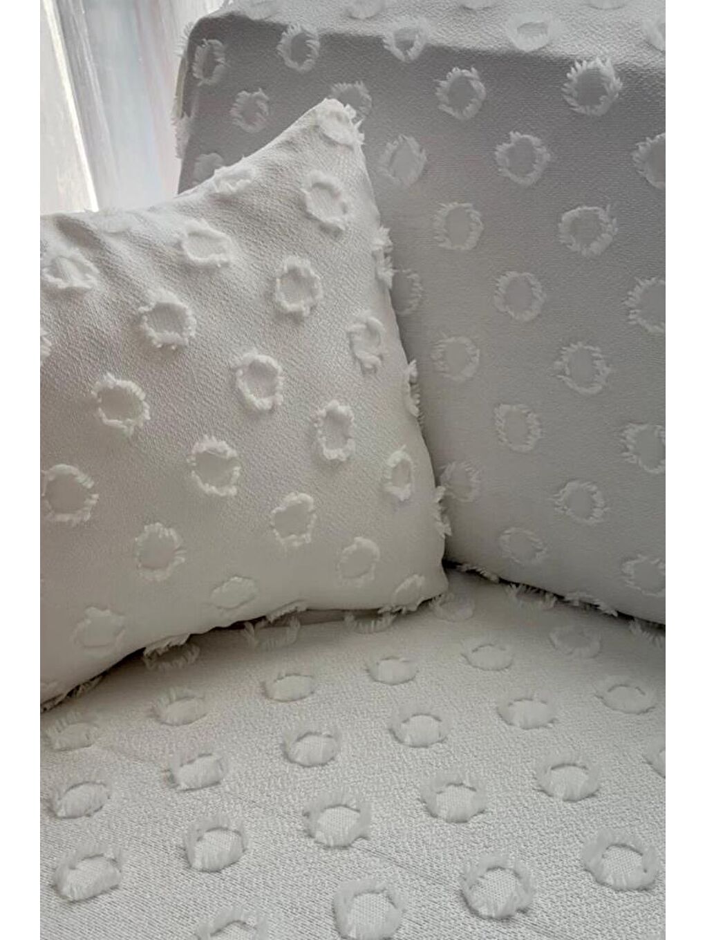 Ekru Konik Kırlent Kılıfı Hediyeli 170x210 cm Pamuklu Koltuk Örtüsü Krem-3