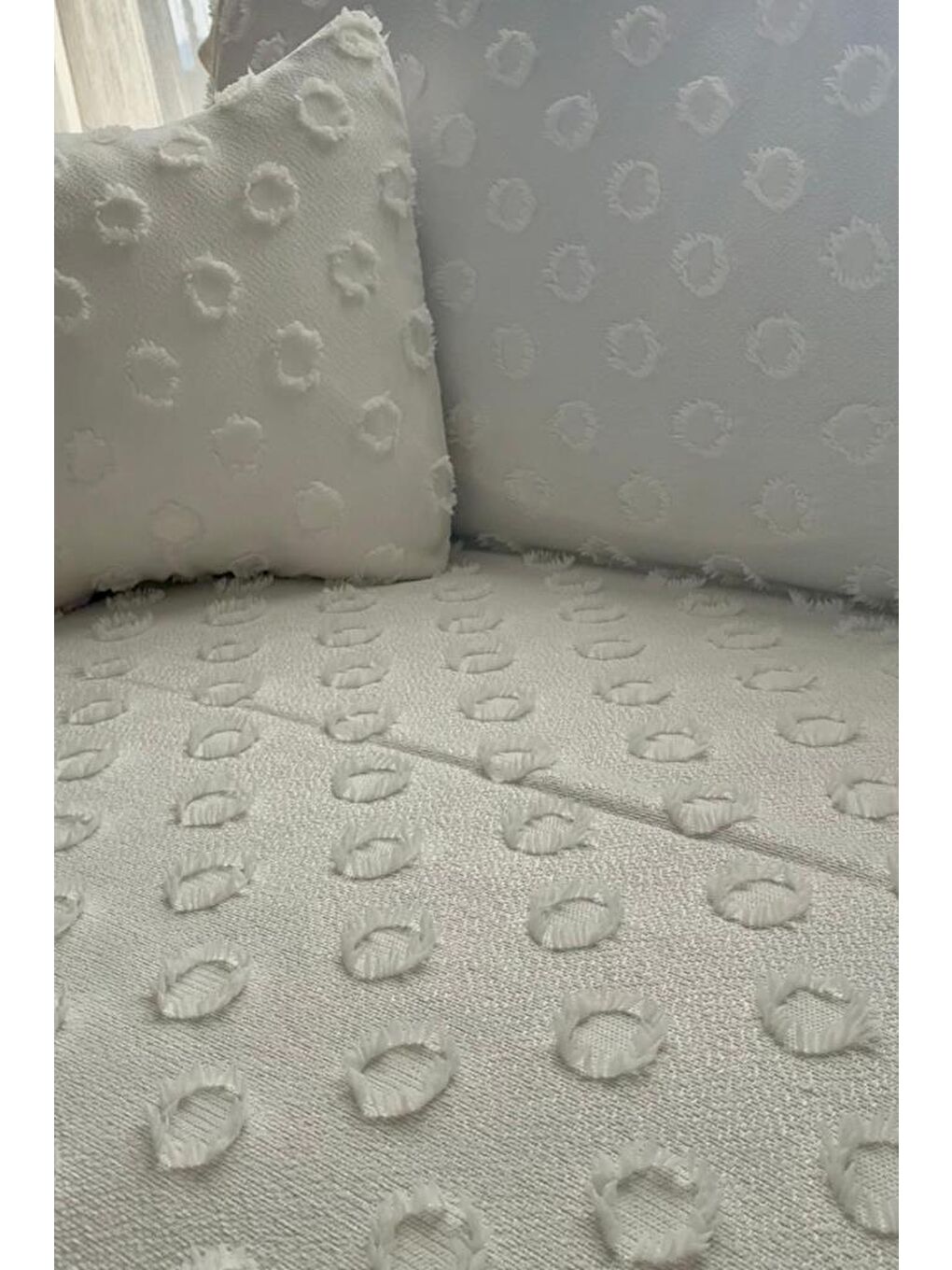 Ekru Konik Kırlent Kılıfı Hediyeli 170x210 cm Pamuklu Koltuk Örtüsü Krem-4