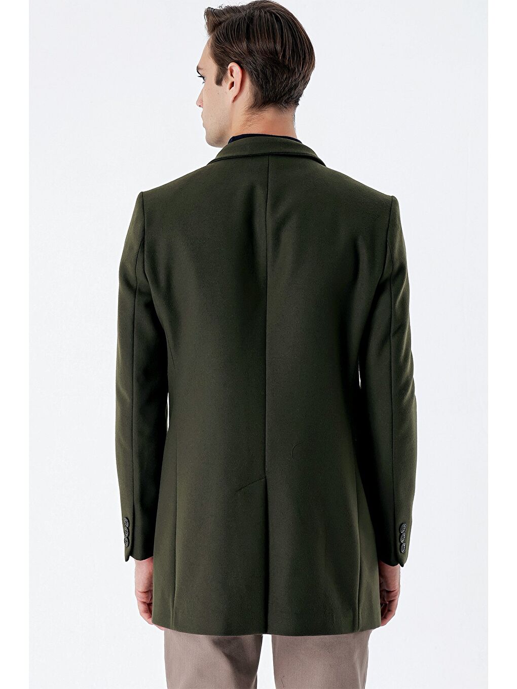 Koyu Haki Kaşe Mono Yaka Kapitoneli Astar Slim Fit Dar Kesim Klasik Kaban 1008235171-6