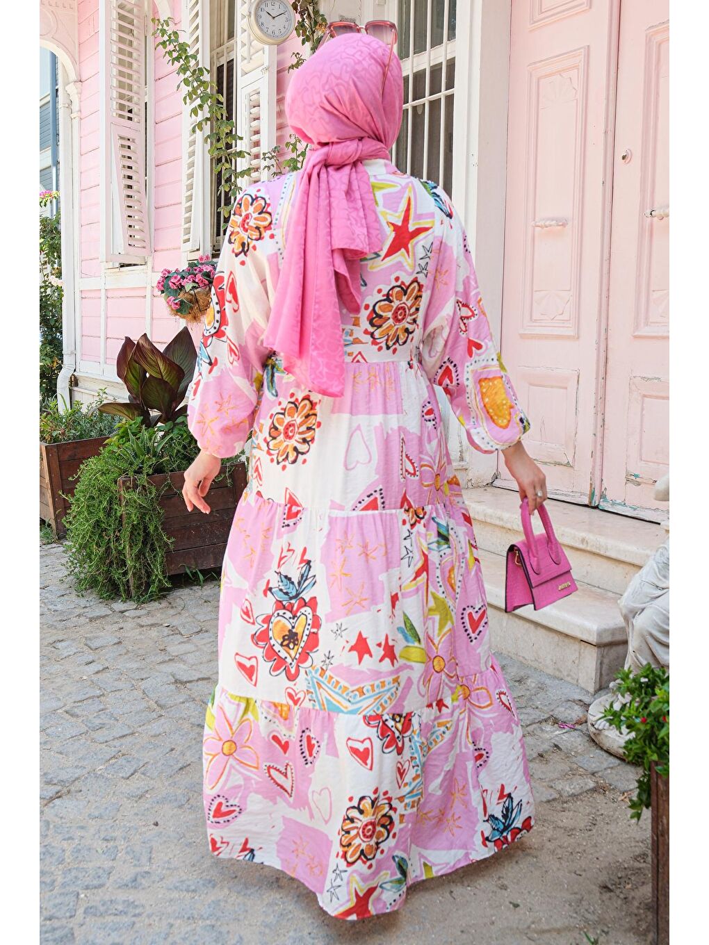 Locco Moda Pembe Karışık Desen Elbise Pembe - 3