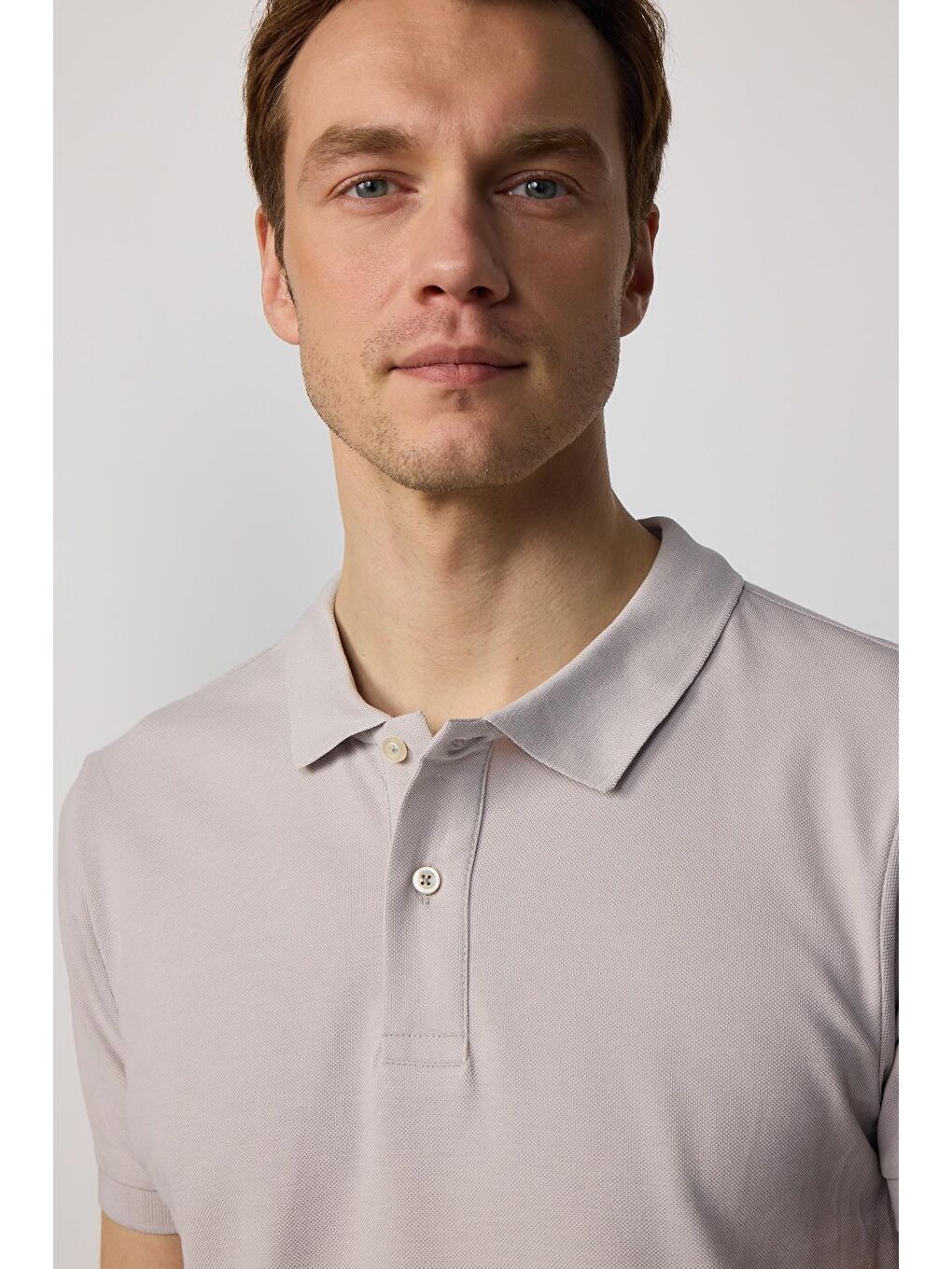Bej Erkek Slim Fit Dar Kesim %100 Pamuk Düz Pike  Polo Yaka Tişört-1