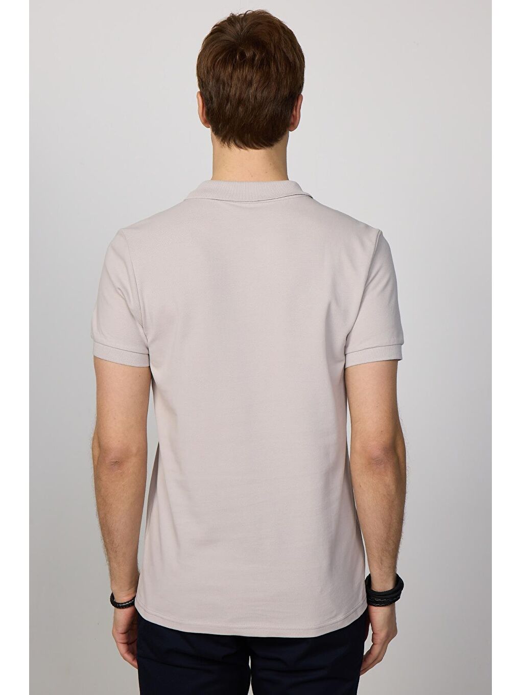 Bej Erkek Slim Fit Dar Kesim %100 Pamuk Düz Pike  Polo Yaka Tişört-4