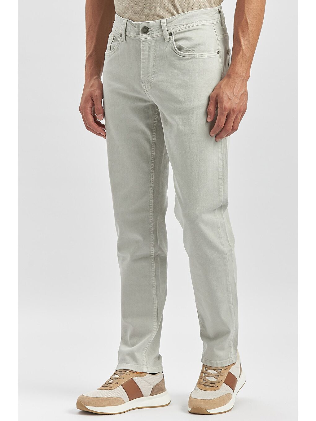 Bej Taş Rengi Pamuklu 5 Cep Casual Slim Fit 5 Cep Pantolon 1003240319-1