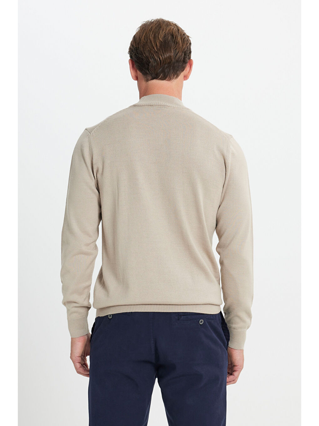Erkek Bej Yünlü Sıcak Tutan Standart Fit Normal Kesim Yarım Balıkçı Yaka Triko Kazak-4