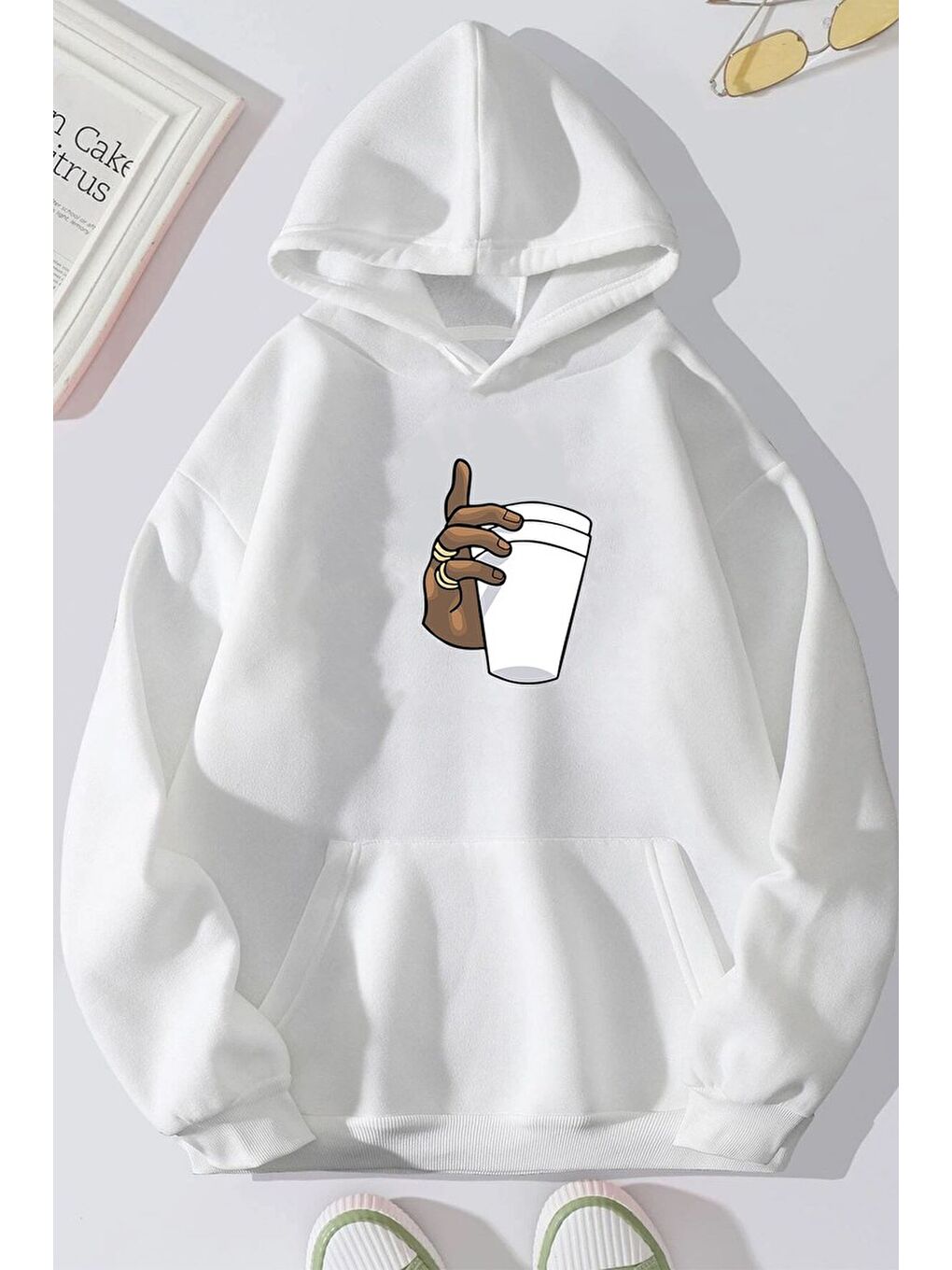 uyguntarz Beyaz Dont Tupac Coffee Baskı Sweatshirt