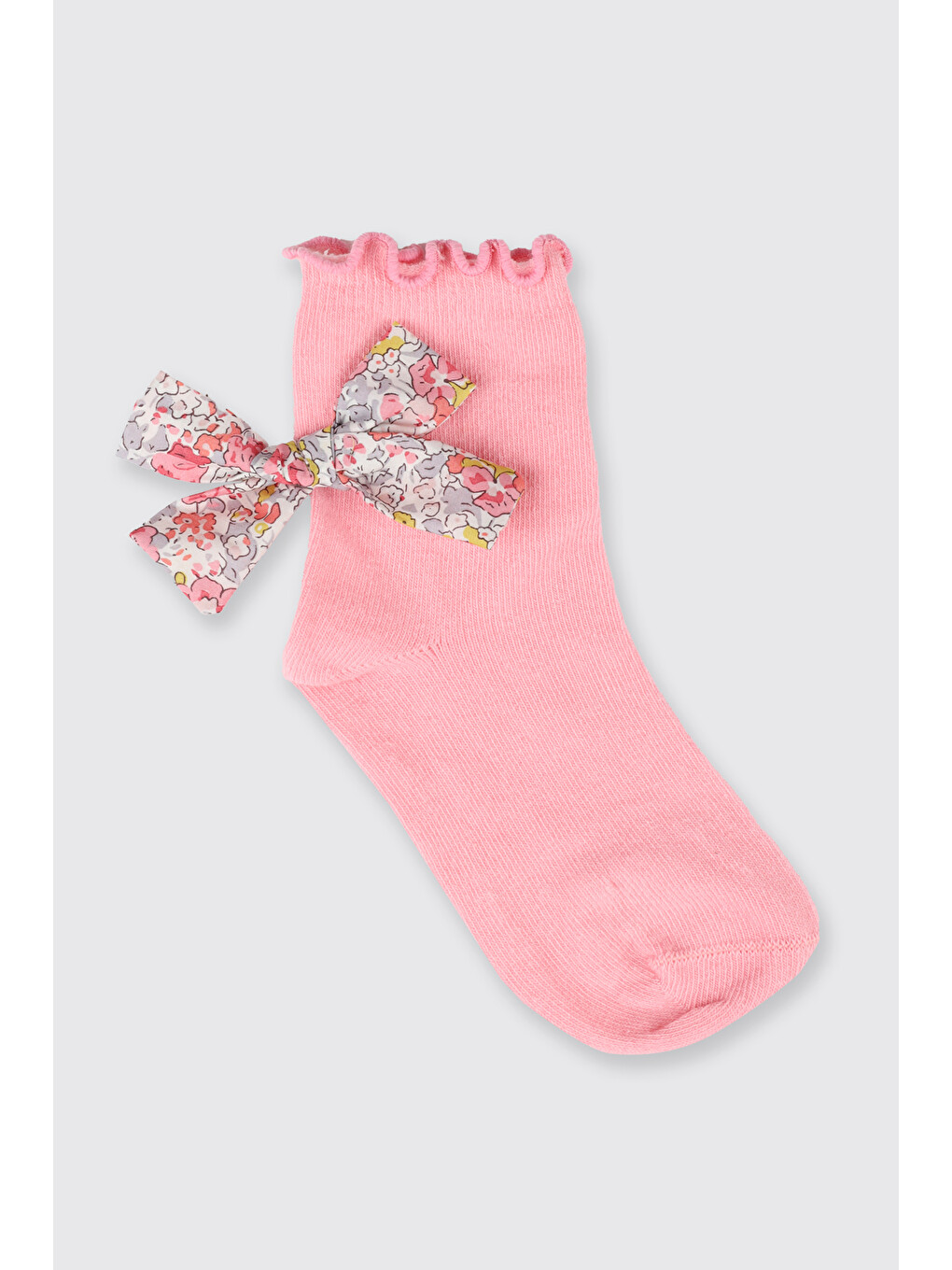 Pembe Liberty Kumaş Soket Kurdela Detaylı Kız Bebek Çorap