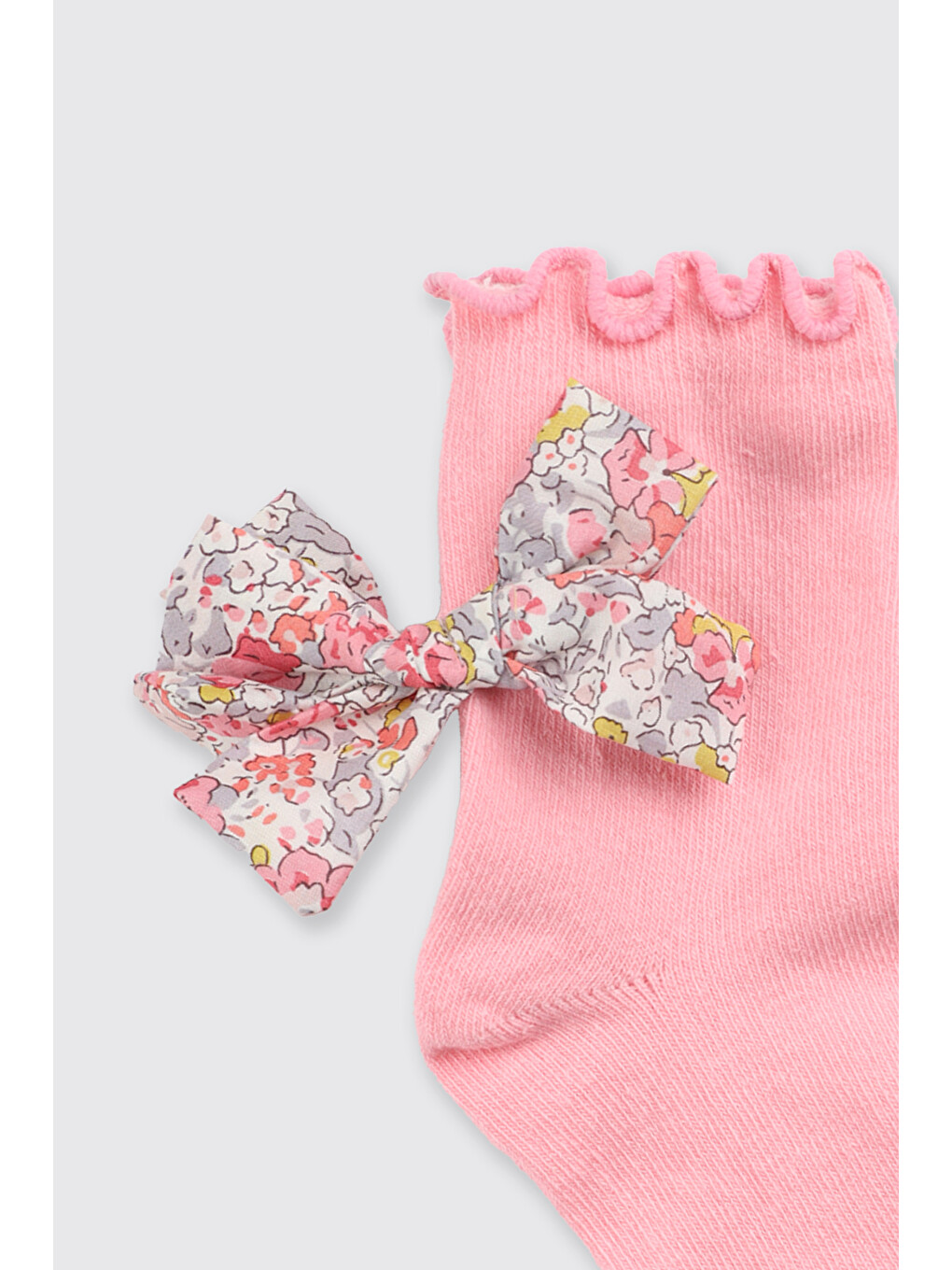 Pembe Liberty Kumaş Soket Kurdela Detaylı Kız Bebek Çorap-1