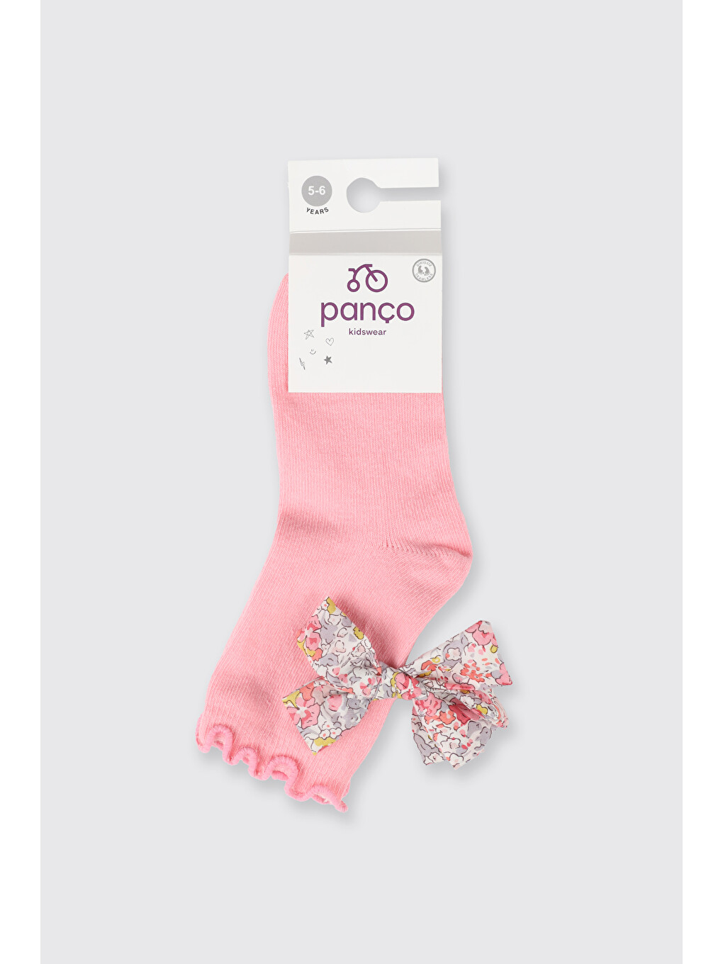 Pembe Liberty Kumaş Soket Kurdela Detaylı Kız Bebek Çorap-2
