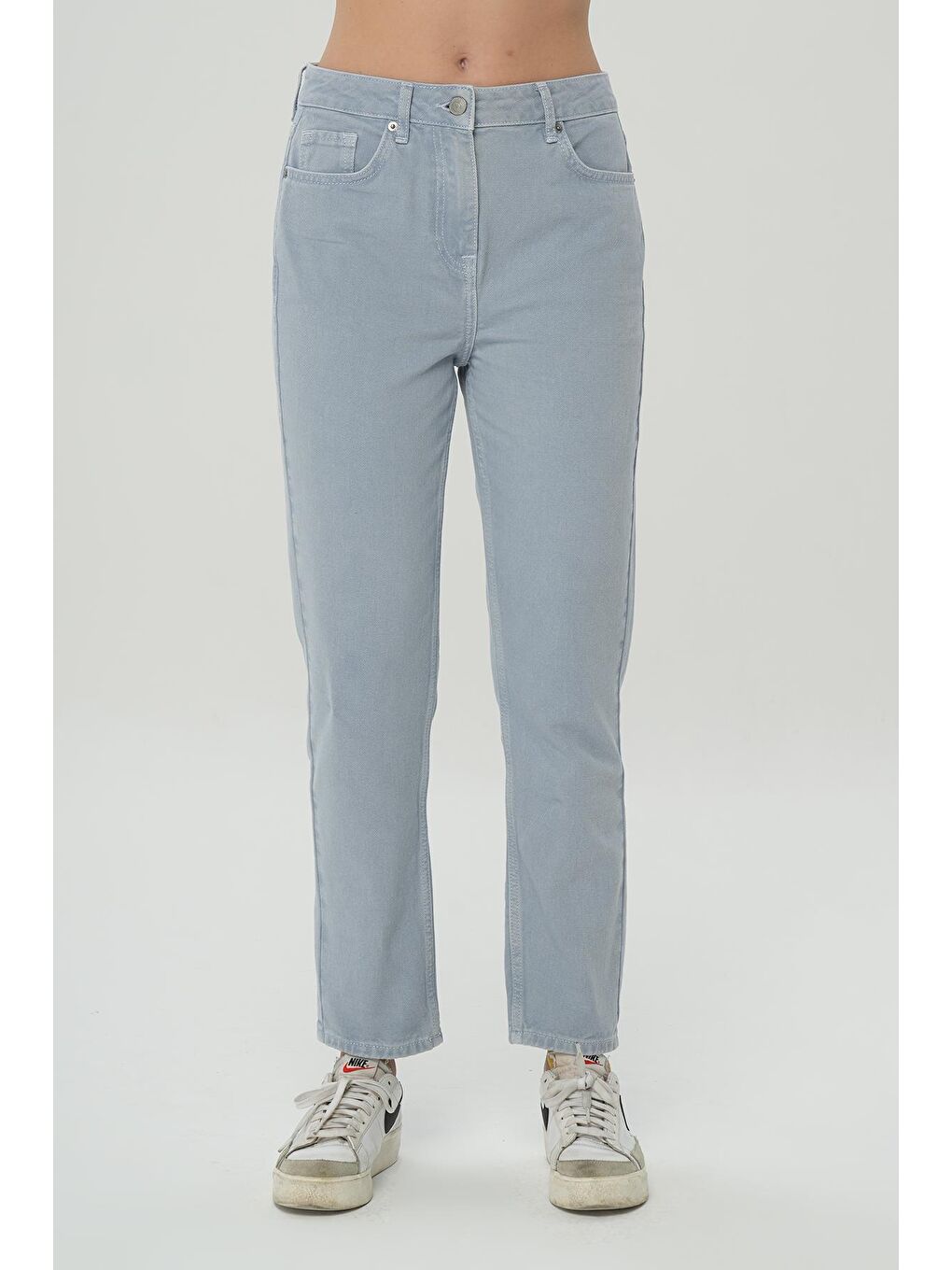 Ariana Gri-Mavi  Yüksek Bel Patı Fermuarlı Mom Jean Pantolon C 4525-139-1