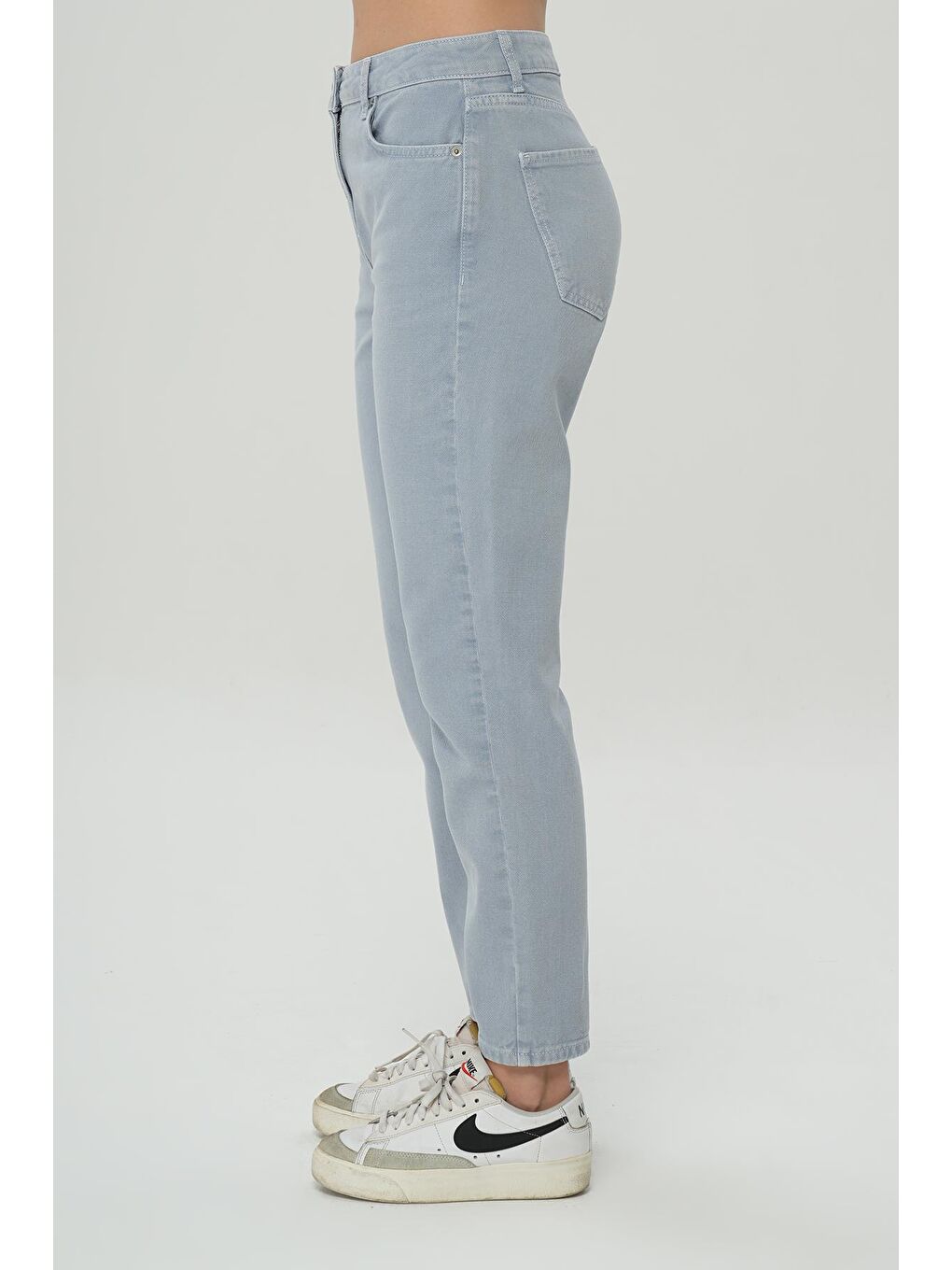 Ariana Gri-Mavi  Yüksek Bel Patı Fermuarlı Mom Jean Pantolon C 4525-139-2