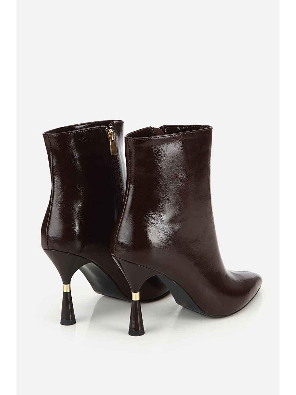 Kadın Kahverengi Gold Detaylı Sivri Burunlu İnce Topuklu Bot-2