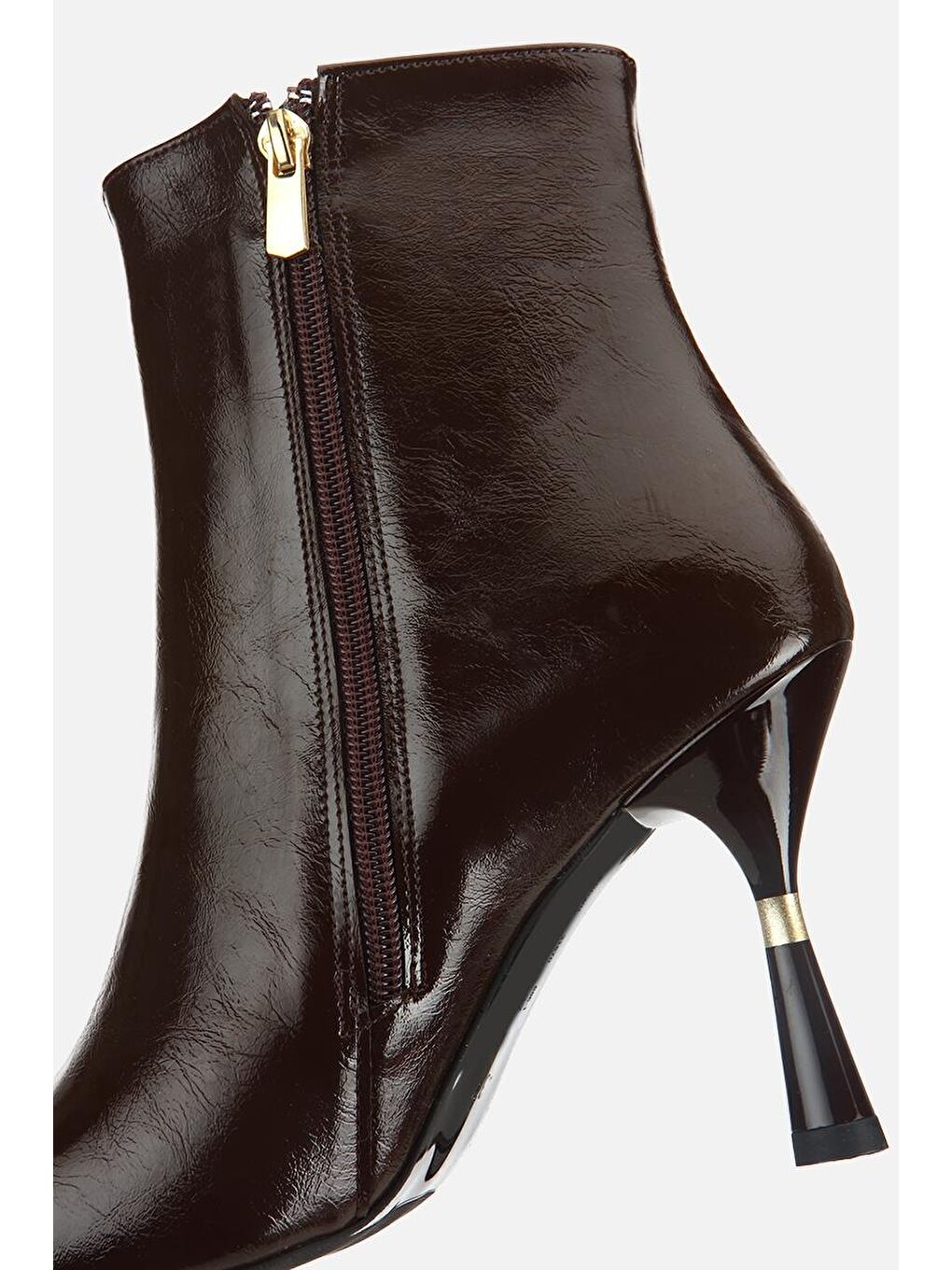 Kadın Kahverengi Gold Detaylı Sivri Burunlu İnce Topuklu Bot-5