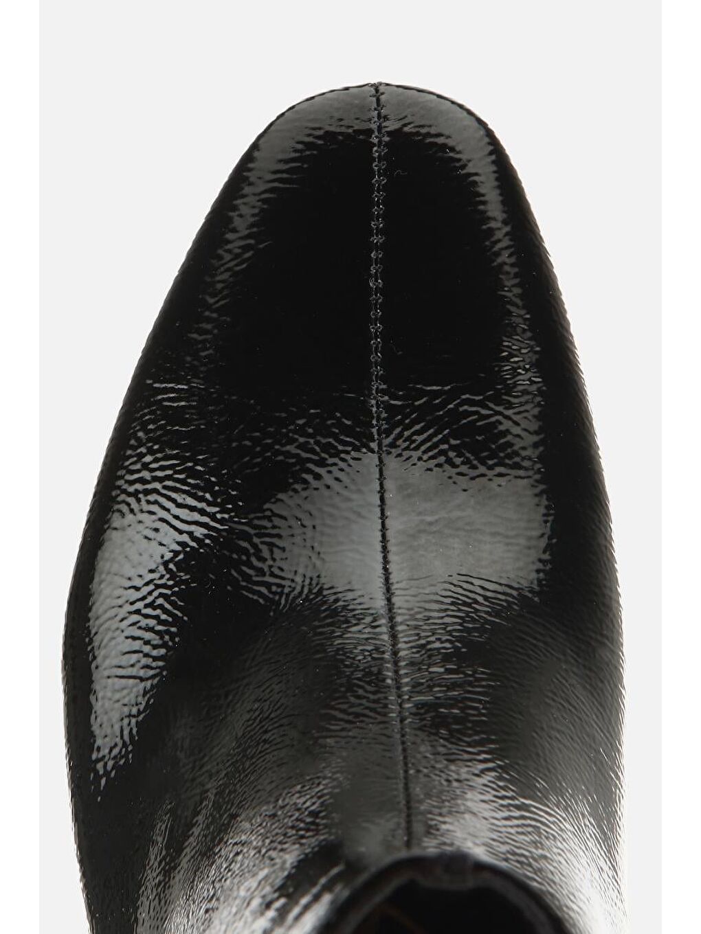 Kadın Rugan Siyah Dikiş Detaylı Küt Burunlu Topuklu Bot-4