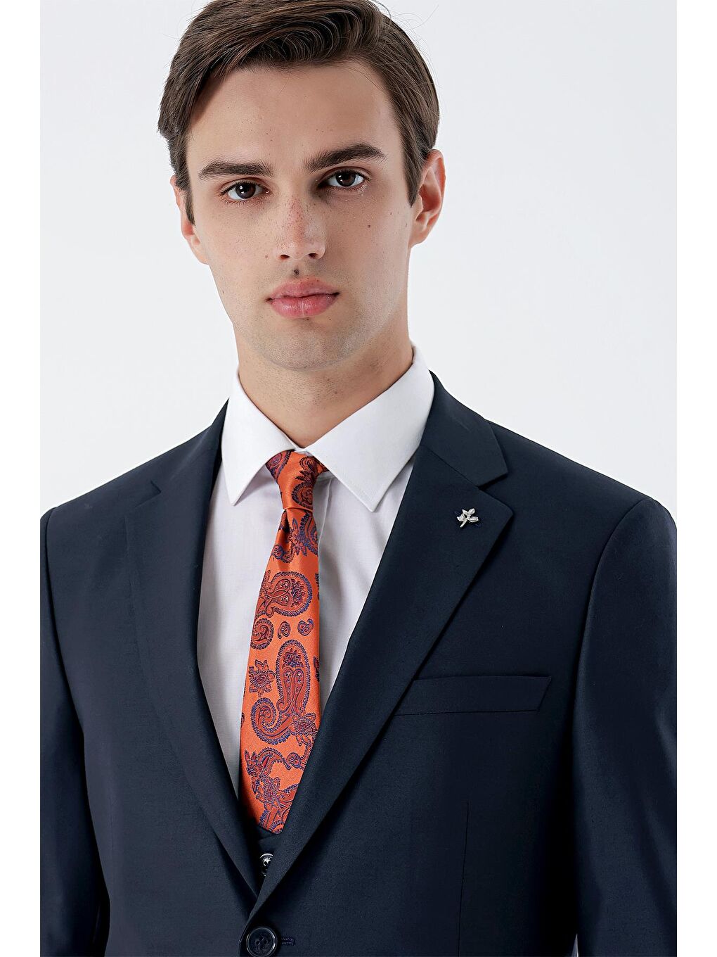 Lacivert Mono Yaka Astarlı Çift Yırtmaç Yelekli 6 Drop Slim Fit Dar Kesim Basic Takım 1001230186-6