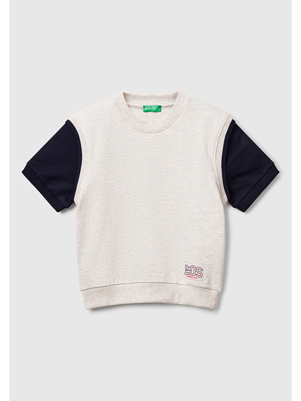 Erkek Bebek Açık Gri Melanj Logo Baskılı Yelek Efektli Kısa Kollu Sweatshirt