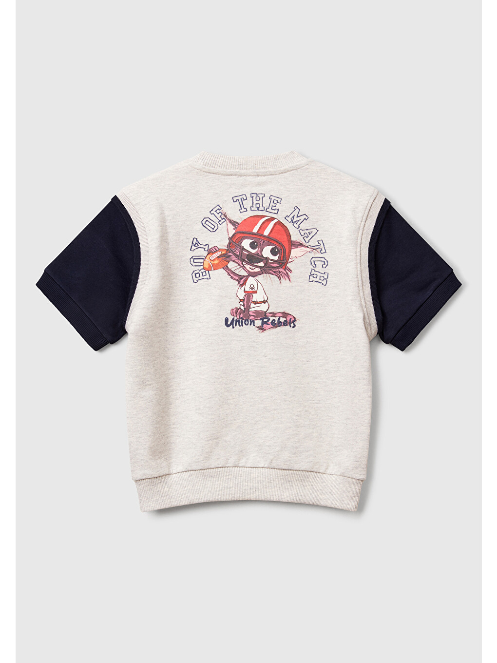 Erkek Bebek Açık Gri Melanj Logo Baskılı Yelek Efektli Kısa Kollu Sweatshirt-1