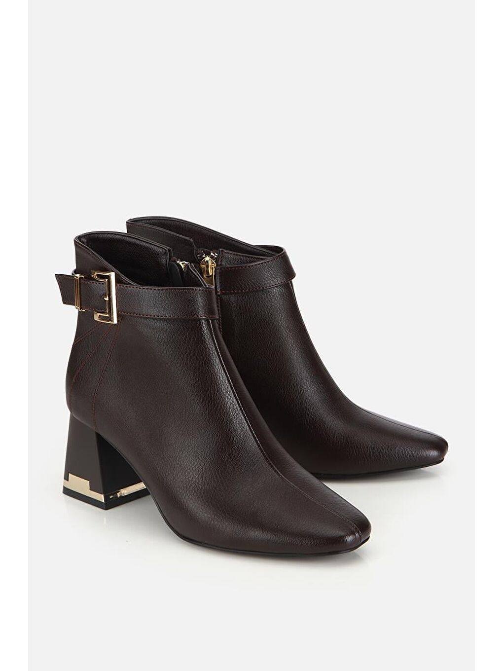 Kadın Kahverengi Kemer Detaylı Topuklu Bot-1