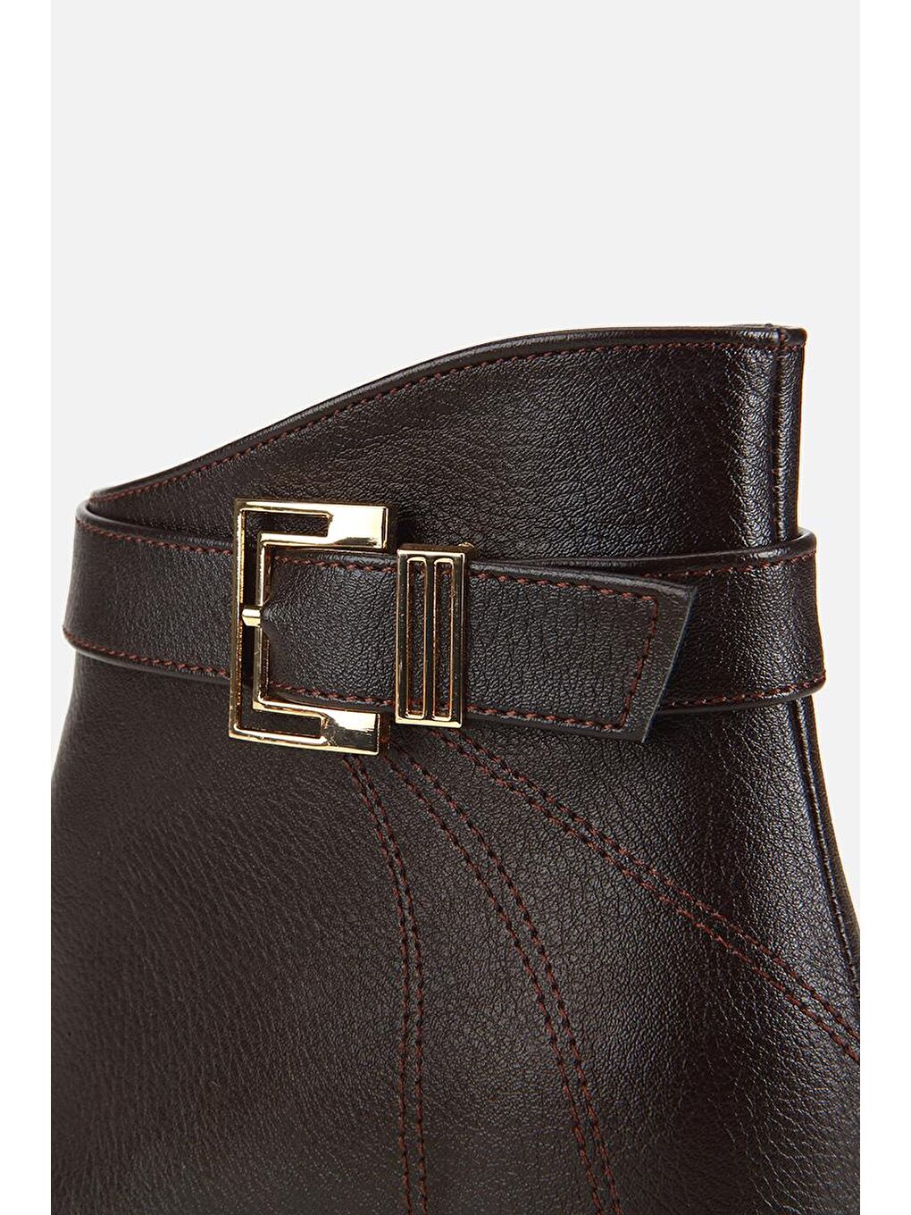 Kadın Kahverengi Kemer Detaylı Topuklu Bot-5