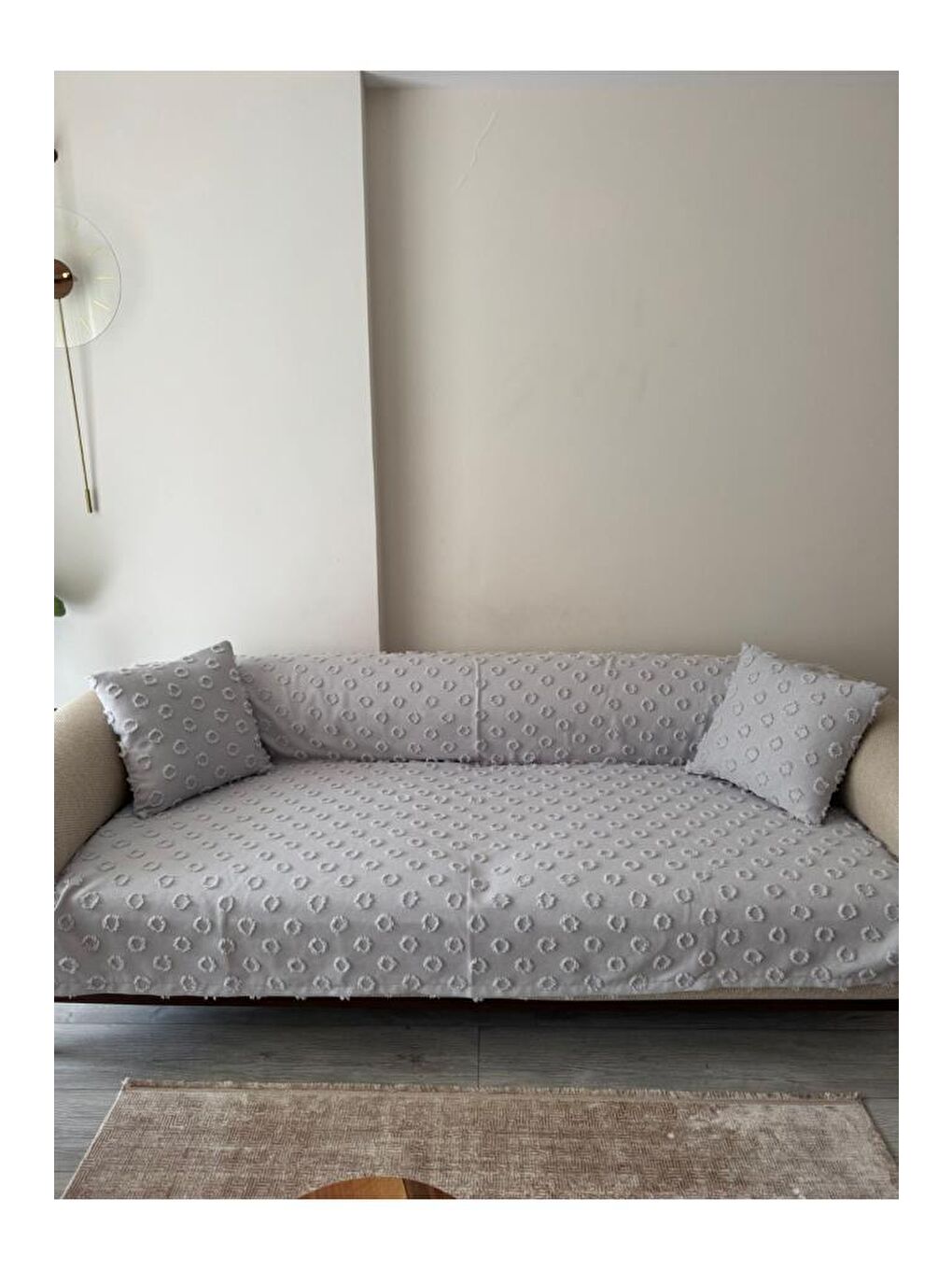 Konik Kırlent Kılıfı Hediyeli 170x210 cm Pamuklu Koltuk Örtüsü Gri