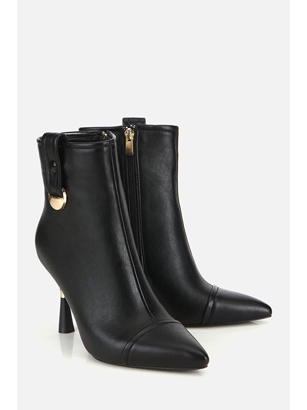 Kadın Siyah Dikiş Detaylı Gold Detaylı Tokalı İnce Topuklu Bot-1