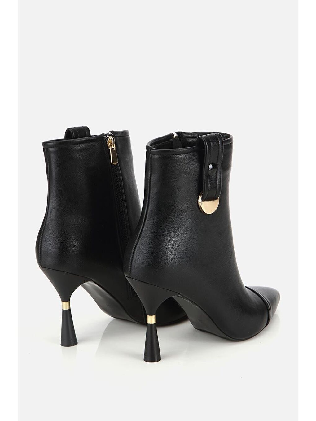 Kadın Siyah Dikiş Detaylı Gold Detaylı Tokalı İnce Topuklu Bot-2