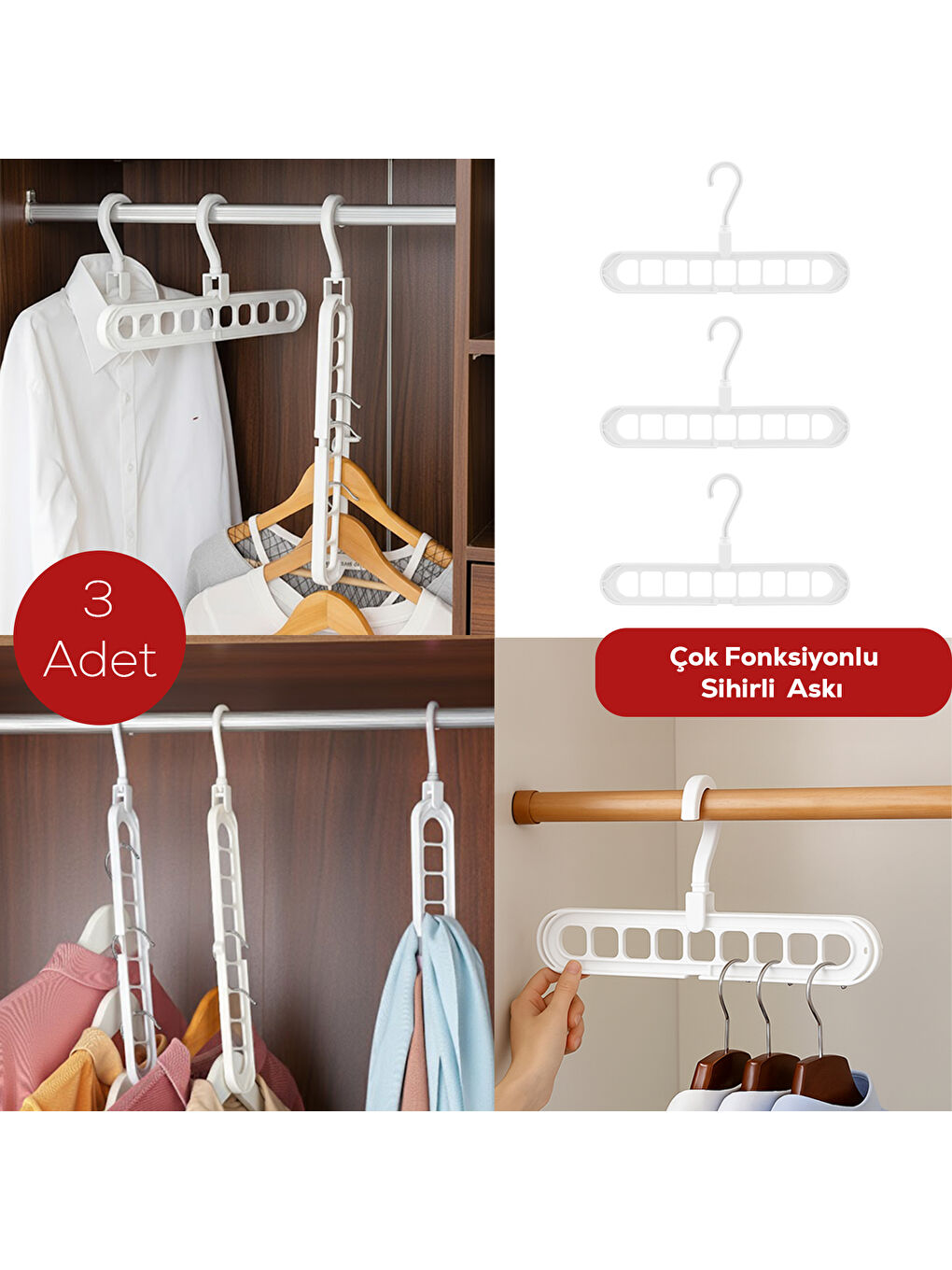 Beyaz org-250 3 Adet Çok Fonksiyonlu Dolap Içi Düzenleyici Sihirli Askı-3