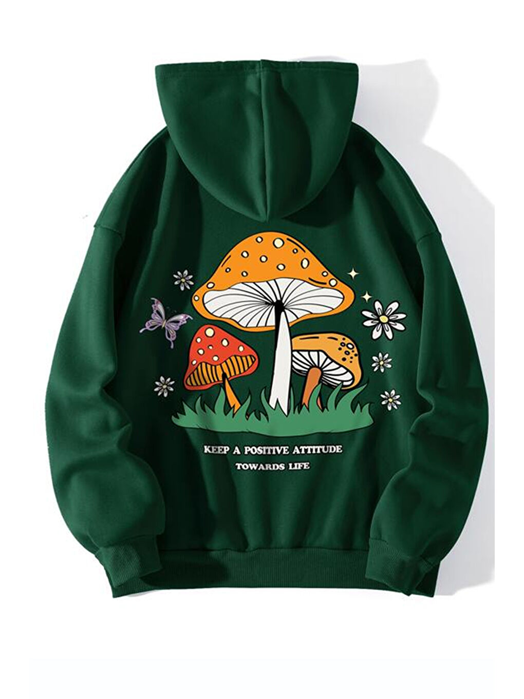 uyguntarz Yeşil Unisex Mantar Baskılı Oversize Hoodie - 1