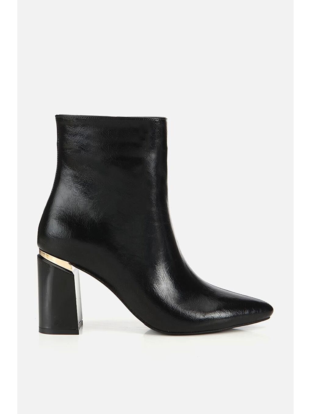Kadın Siyah Gold Detaylı Sivri Burunlu Topuklu Bot