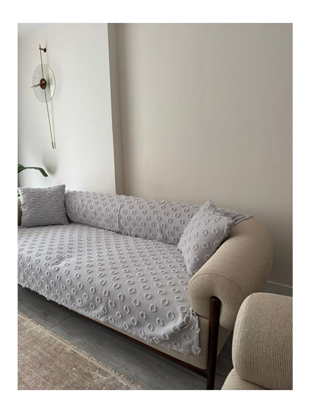 Konik Kırlent Kılıfı Hediyeli 170x210 cm Pamuklu Koltuk Örtüsü Gri-7