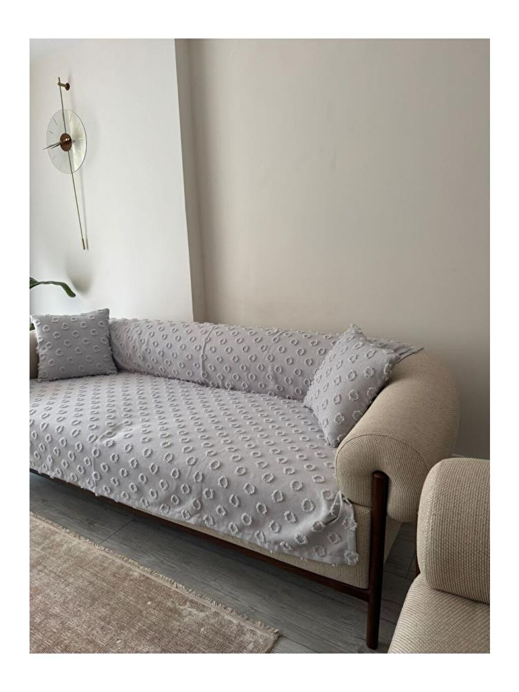 Konik Kırlent Kılıfı Hediyeli 170x210 cm Pamuklu Koltuk Örtüsü Gri-8