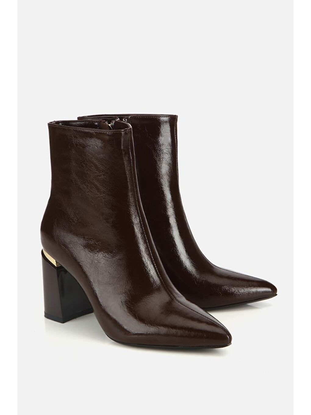 Kadın Kahverengi Gold Detaylı Sivri Burunlu Topuklu Bot-1