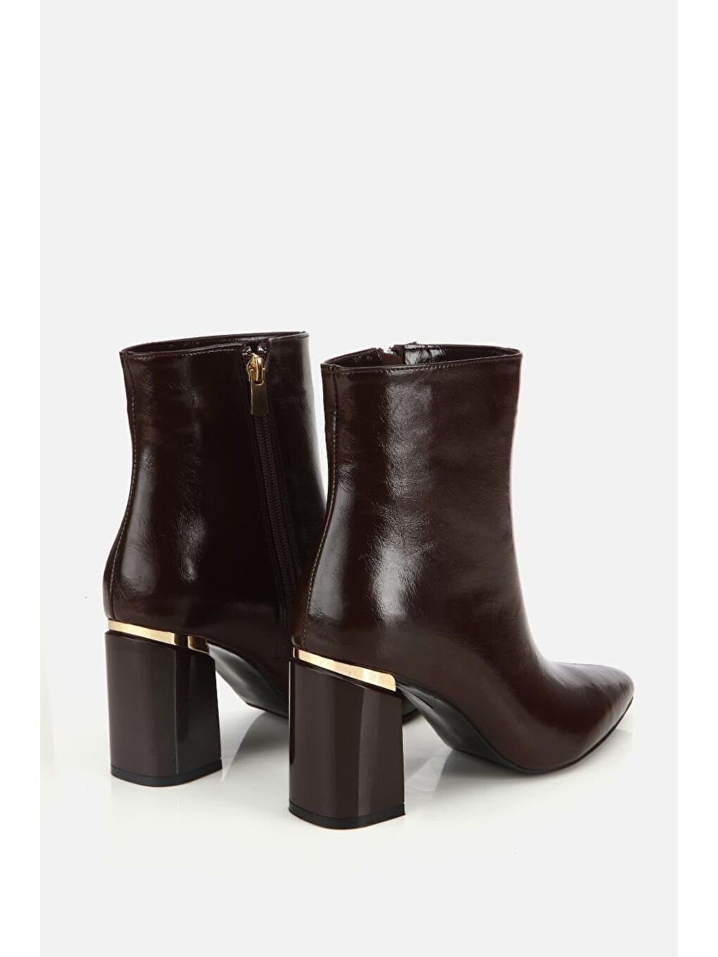 Kadın Kahverengi Gold Detaylı Sivri Burunlu Topuklu Bot-2