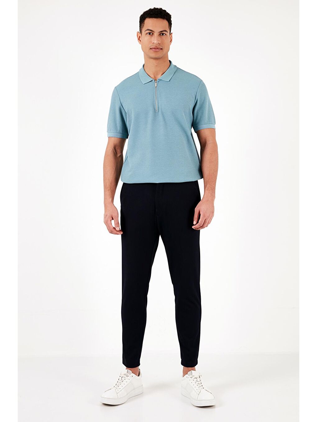 Mavi Pamuklu Regular Fit Fermuarlı Polo Yaka %100 Pamuk Tişört 5902434-2