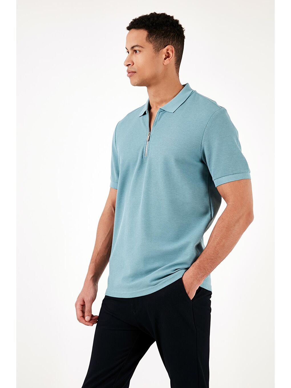 Mavi Pamuklu Regular Fit Fermuarlı Polo Yaka %100 Pamuk Tişört 5902434-3