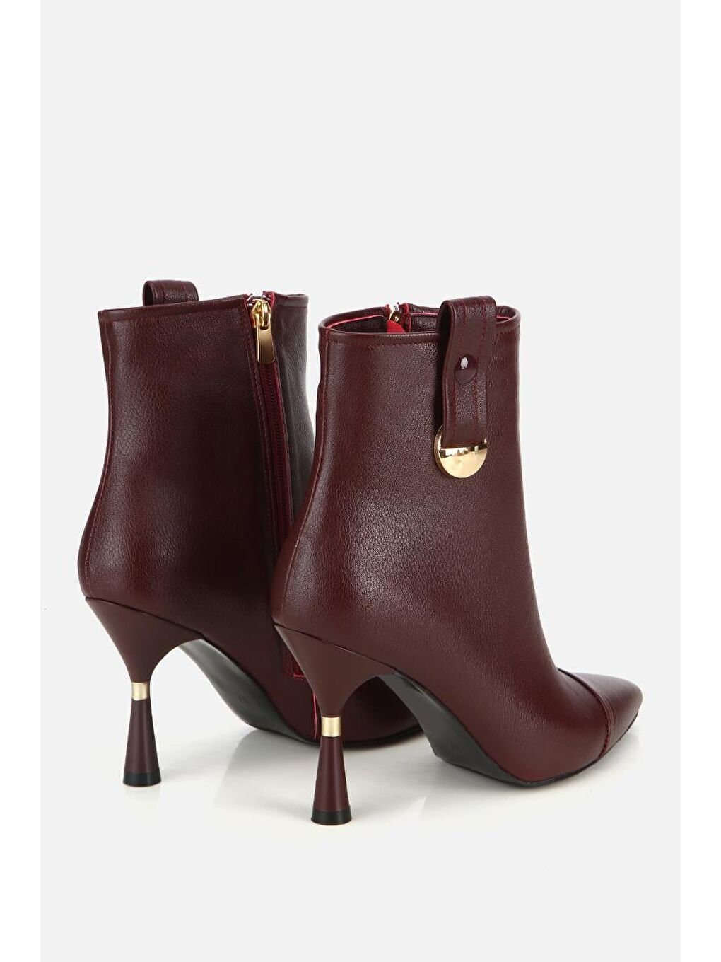 Kadın Bordo Dikiş Detaylı Gold Detaylı Tokalı İnce Topuklu Bot-2